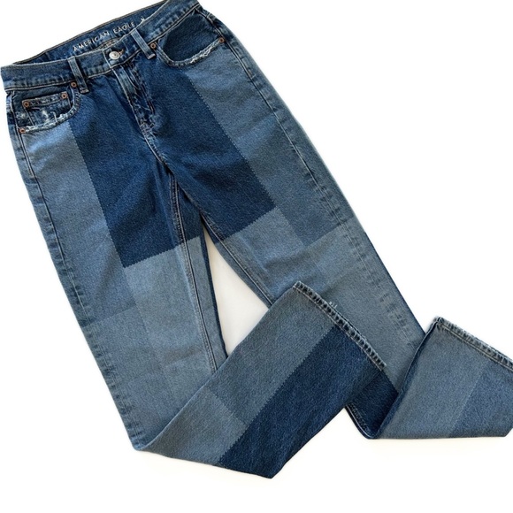American Eagle Women’s 0 Regular 90s Bootcut Patchwork Colorblock Jeans - Picture 1 of 5